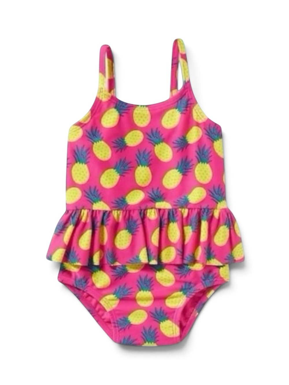 NWT Old Navy Pink Green Yellow Pineapple Ruffle Waist Swimsuit 0-3M 🛍️ 2/$8•3/$9